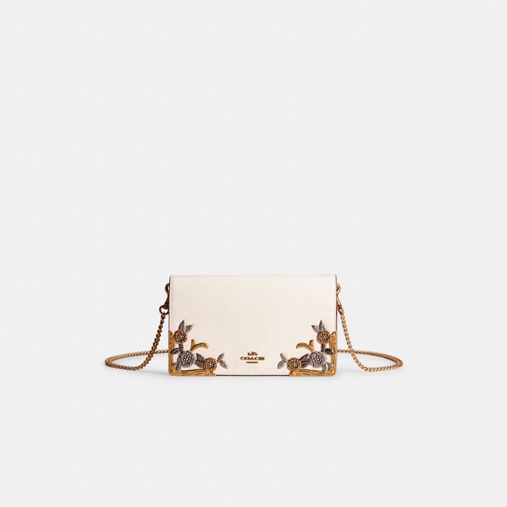 Coach callie foldover chain clutch with metal tea rose sale