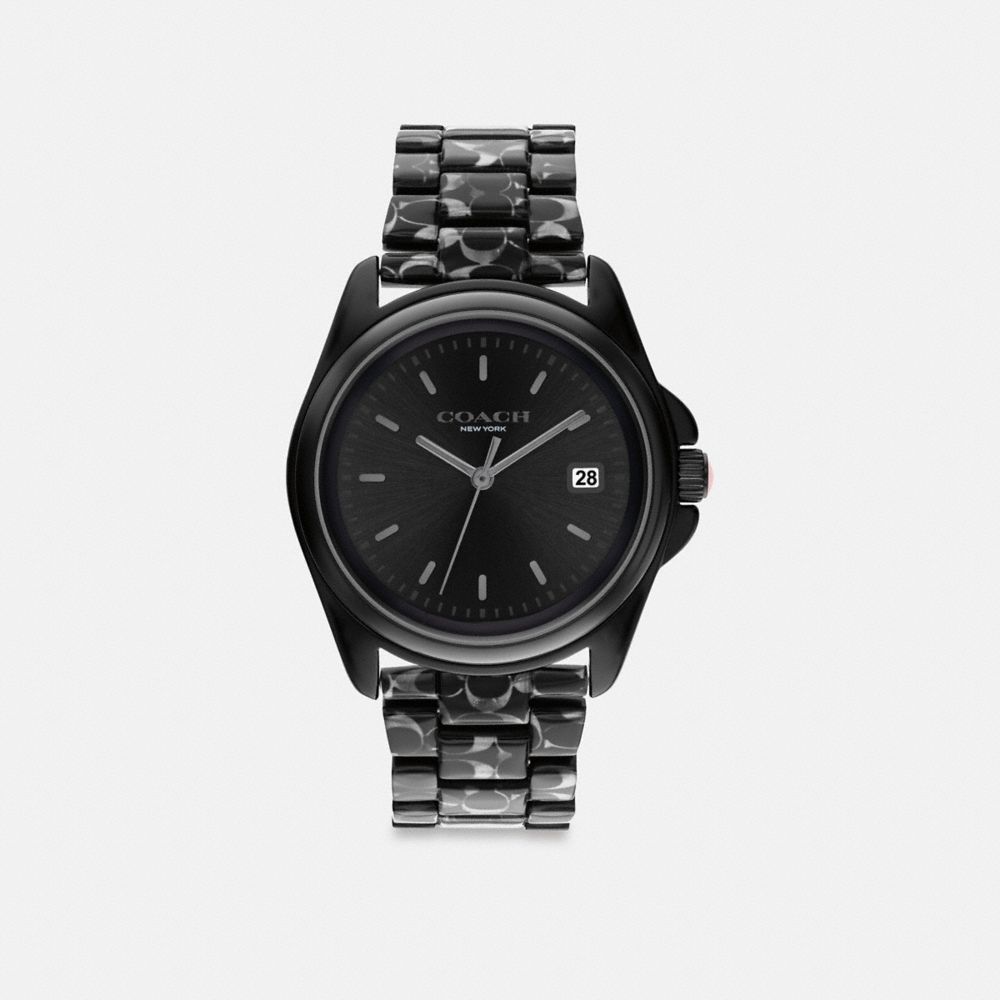 COACH®,GREYSON WATCH, 36MM,Black Signature,Front View