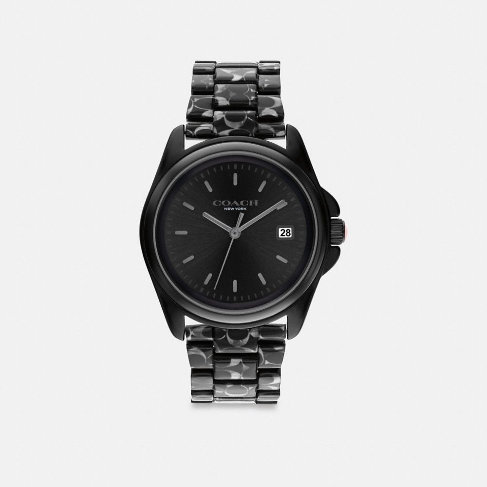 COACH®,MONTRE GREYSON, 36 MM,Noir Signature,Front View