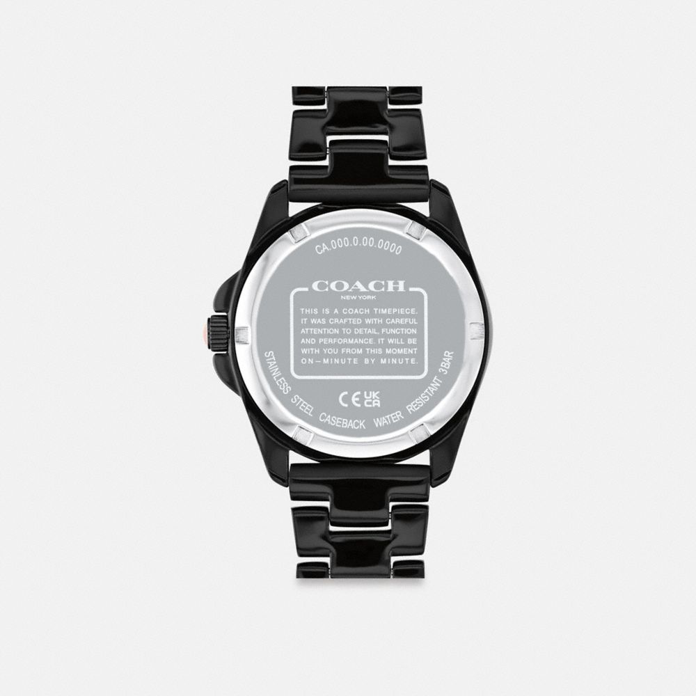 COACH®,MONTRE GREYSON, 36 MM,Noir Signature,Back View