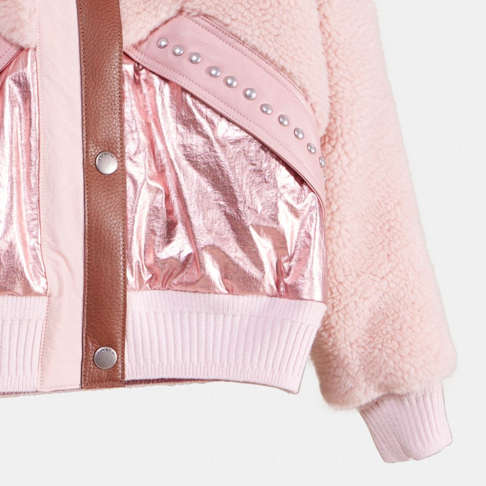 COACH®,UPCRAFTED PIECED FLEECE JACKET,Polyester,Pink,Scale View