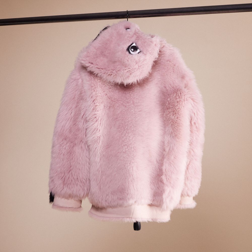 COACH®,UPCRAFTED REXY SHEARLING HOODIE,Shearling,Mauve,Back View