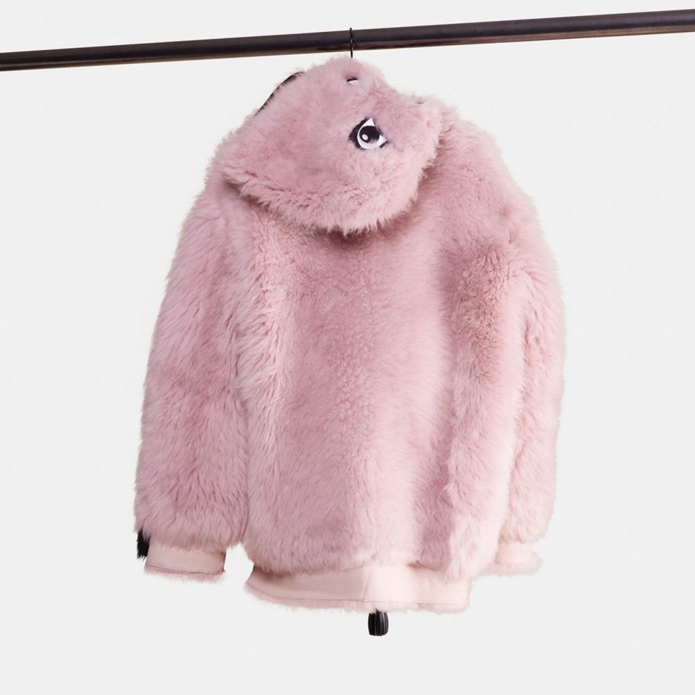 COACH®,UPCRAFTED REXY SHEARLING HOODIE,Shearling,Mauve,Back View