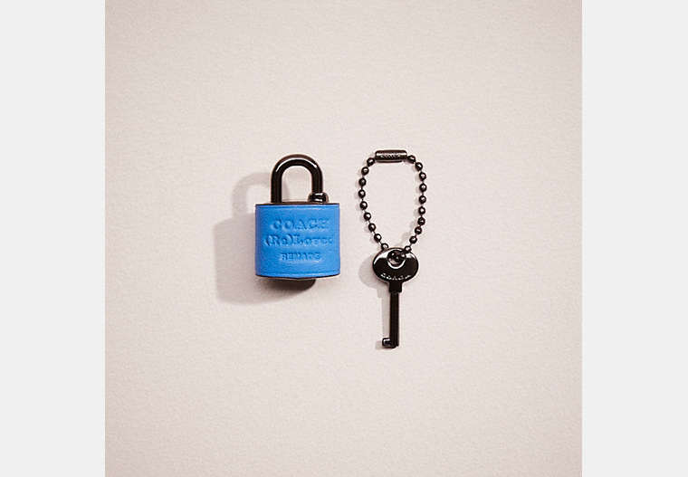 COACH®,REMADE PADLOCK AND KEY BAG CHARM,Blue Multi,Front View