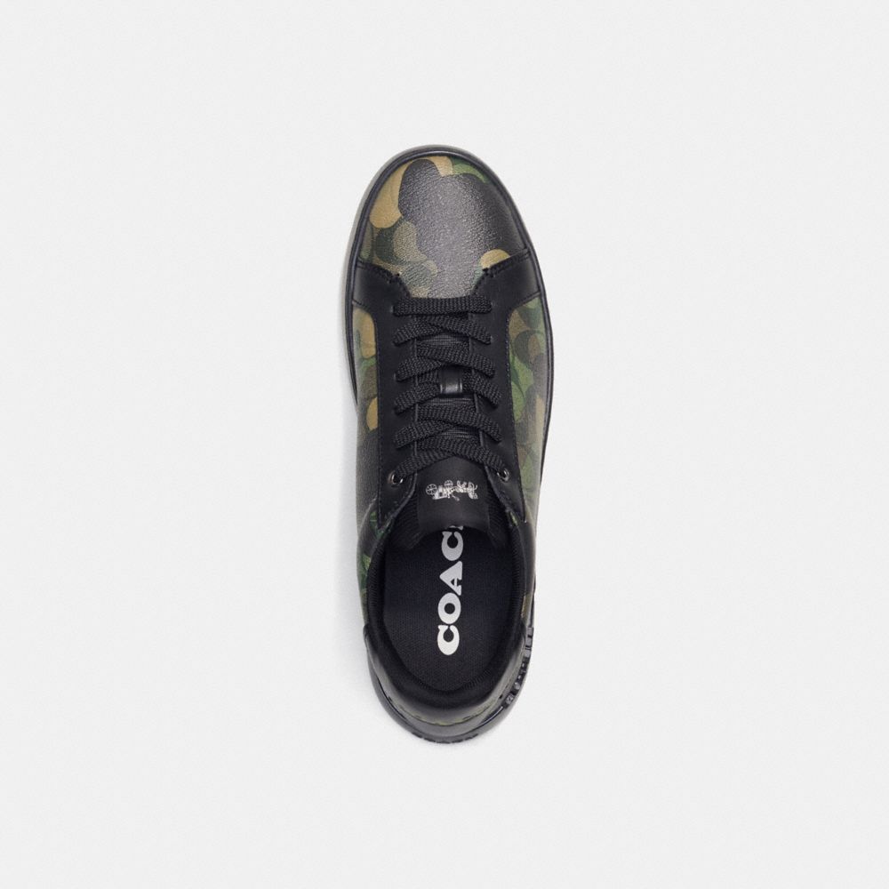 COACH®,CLIP LOW TOP SNEAKER IN SIGNATURE CANVAS WITH CAMO PRINT,Gunmetal/Green Multi,Inside View,Top View