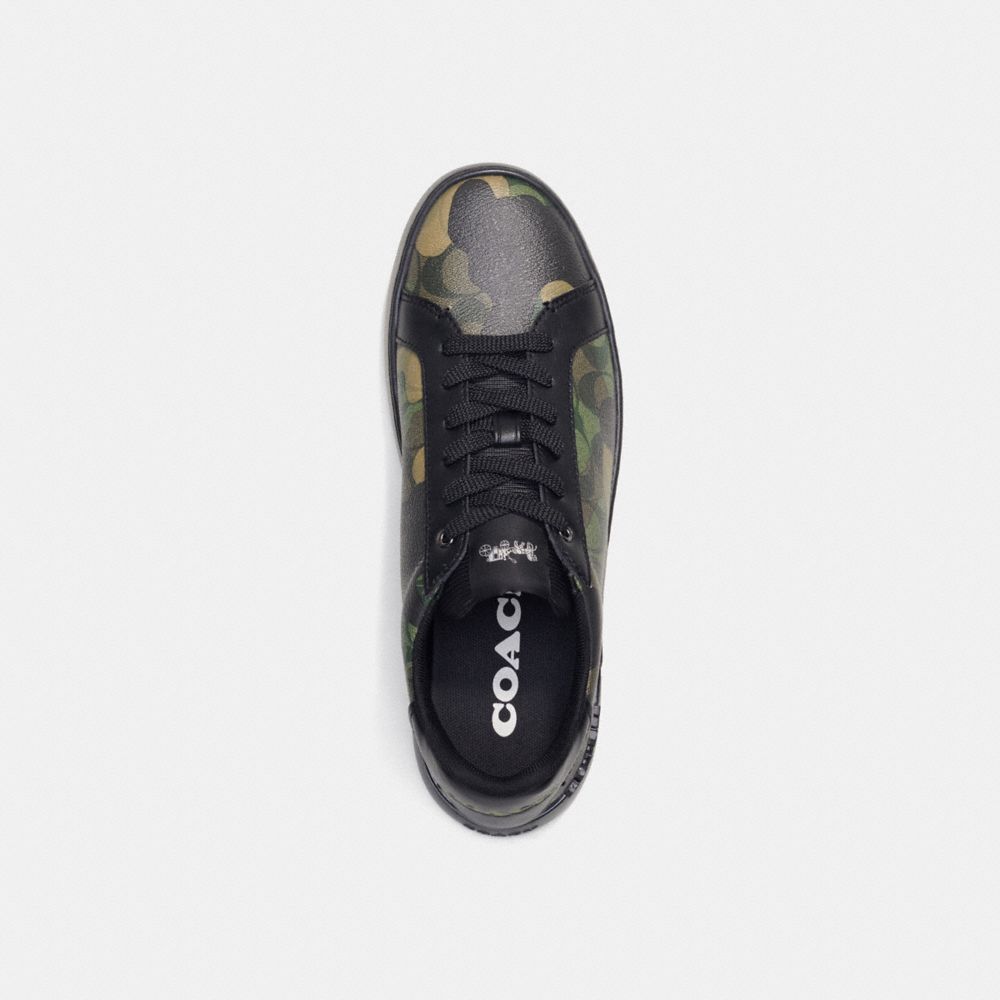 COACH®,Clip Low Top Sneaker In Signature Canvas With Camo Print,Canvas,Leather,Rubber,Casual,Logo,Color Block,Casual,Multi Color,Inside View,Top View