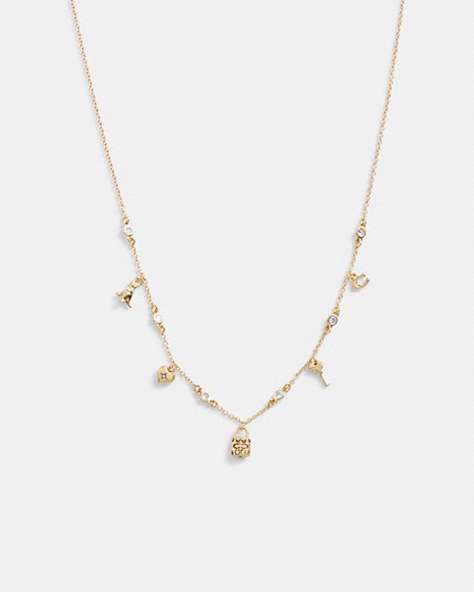 COACH®,MINI ICONIC CHARM NECKLACE,Plated Brass,Gold,Front View