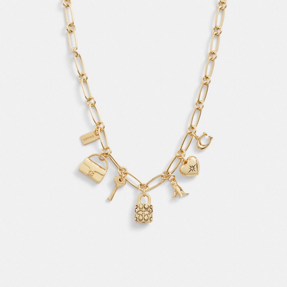 COACH®,ICONIC CHARM CHAIN NECKLACE,Plated Brass,Gold,Front View