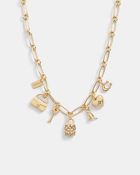 COACH®,ICONIC CHARM CHAIN NECKLACE,Plated Brass,Gold,Front View