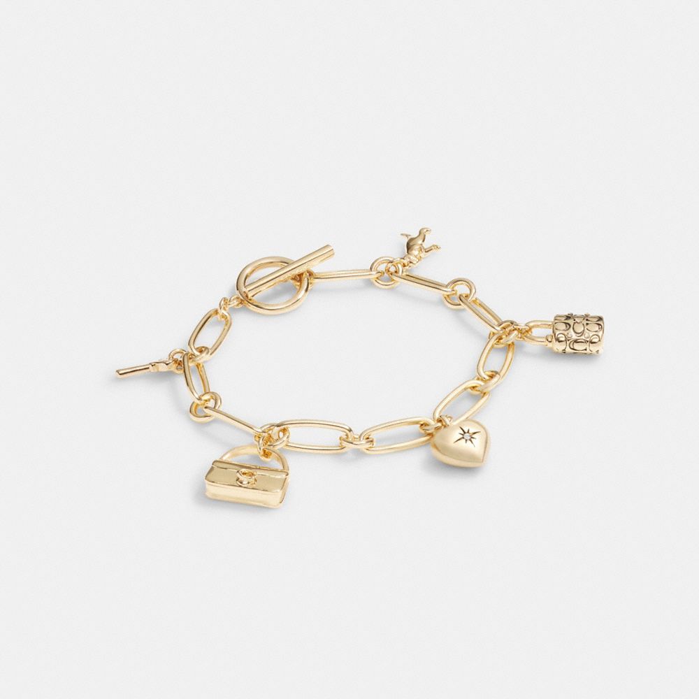 COACH®,ICONIC CHARM CHAIN BRACELET,Plated Brass,Gold,Front View