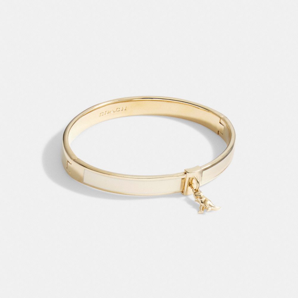 COACH®,REXY ENAMEL HINGED BANGLE,enamel,Gold/Chalk,Front View