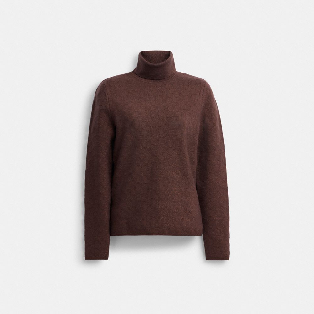Shop Coach Outlet Lurex Signature Turtleneck Sweater In Brown