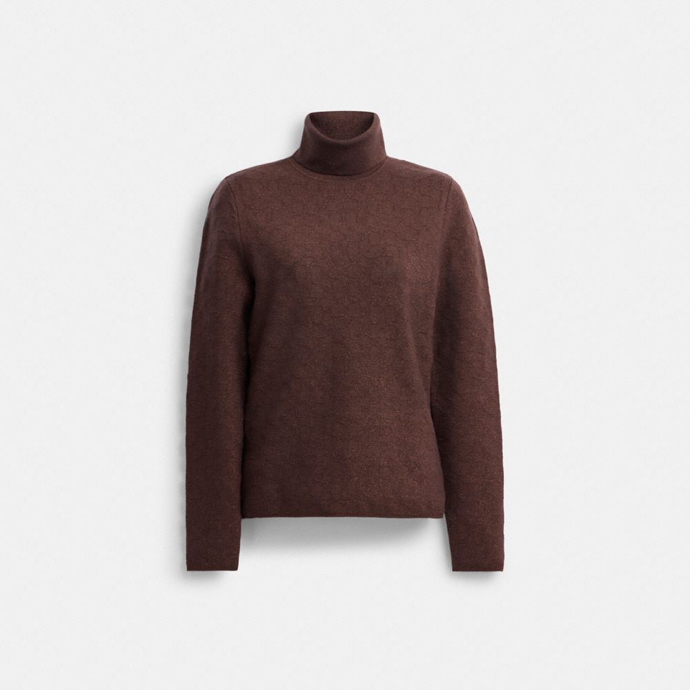 COACH®,LUREX SIGNATURE TURTLENECK SWEATER,Brown,Front View