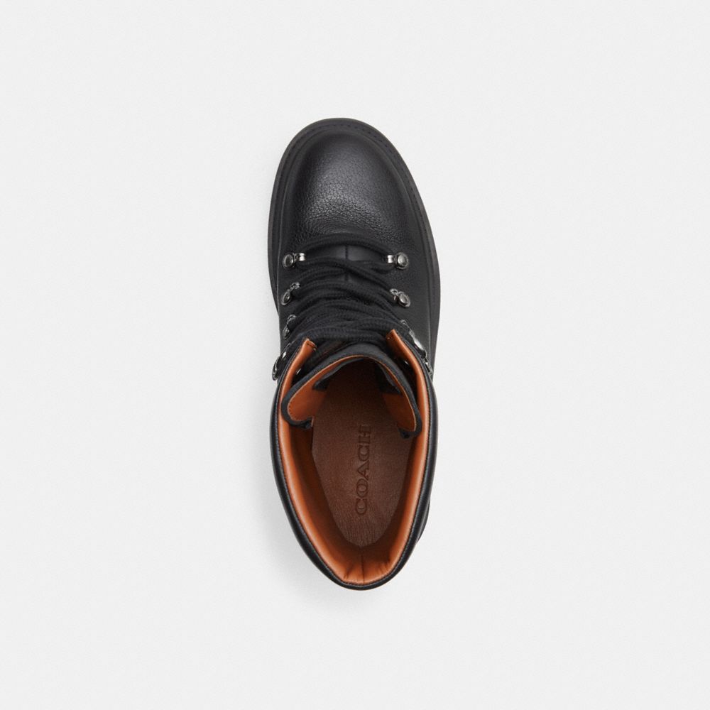 COACH®,Callan Boot,Combat,Silver Metal,Casual,Black,Inside View,Top View