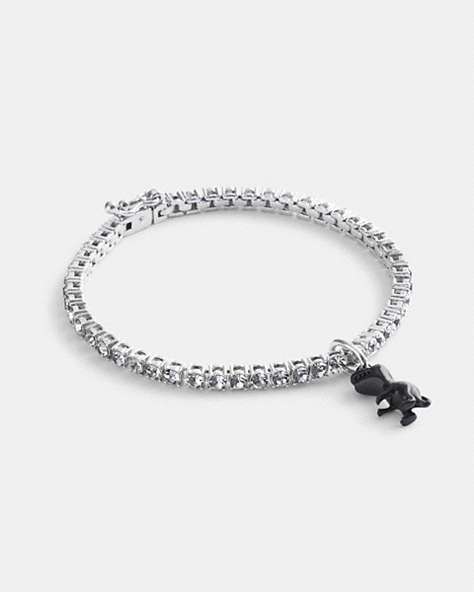 COACH®,REXY TENNIS BRACELET,Plated Brass,Silver/Black,Front View