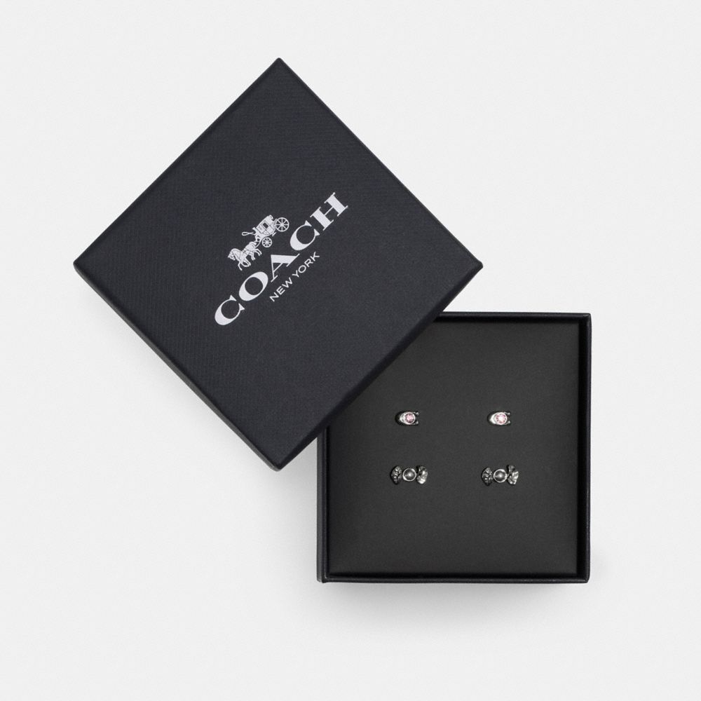 COACH®,CANDY AND BOW STUD EARRINGS SET,Metal,Hematite Multi,Front View