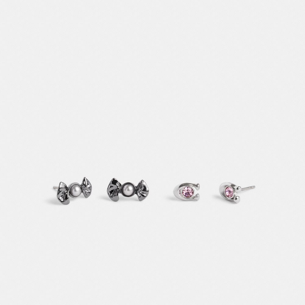 COACH®,CANDY AND BOW STUD EARRINGS SET,Metal,Hematite Multi,Inside View,Top View