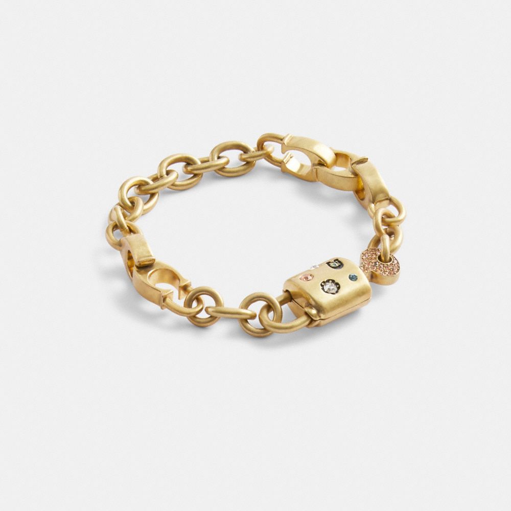 COACH®,STONE PADLOCK CHAIN BRACELET,Plated Brass,Gold/Multi,Front View