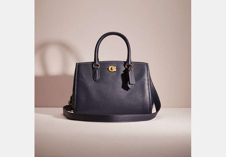 COACH®,RESTORED BROOKE CARRYALL 28,Polished Pebble Leather,Brass/Midnight Navy,Front View