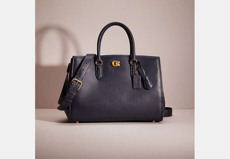 COACH®,RESTORED BROOKE CARRYALL,Polished Pebble Leather,Large,Brass/Midnight Navy,Front View