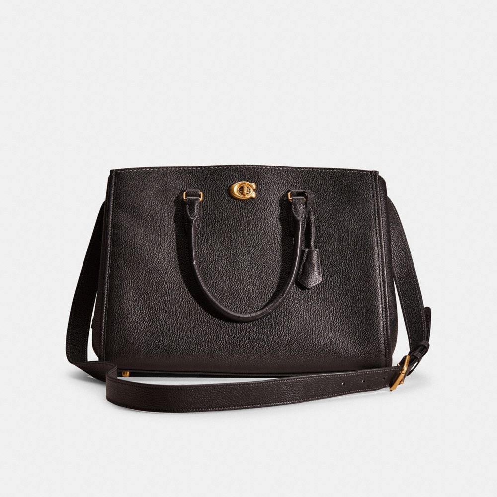 COACH®,RESTORED BROOKE CARRYALL,Polished Pebble Leather,Large,Brass/Black,Front View