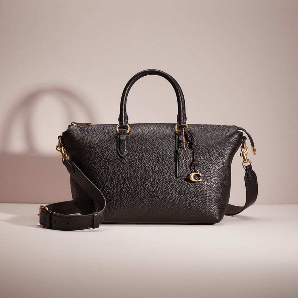 COACH®,RESTORED CARA SATCHEL,Pebble Leather,Brass/Black,Front View