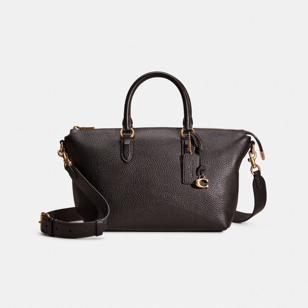 COACH®,RESTORED CARA SATCHEL,Pebble Leather,Brass/Black,Front View