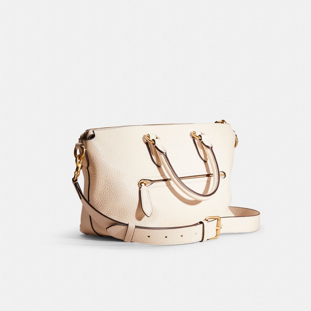COACH®,Restored Cara Satchel,Leather,Satchel,Metal,Logo,Work,Cream,Angle View