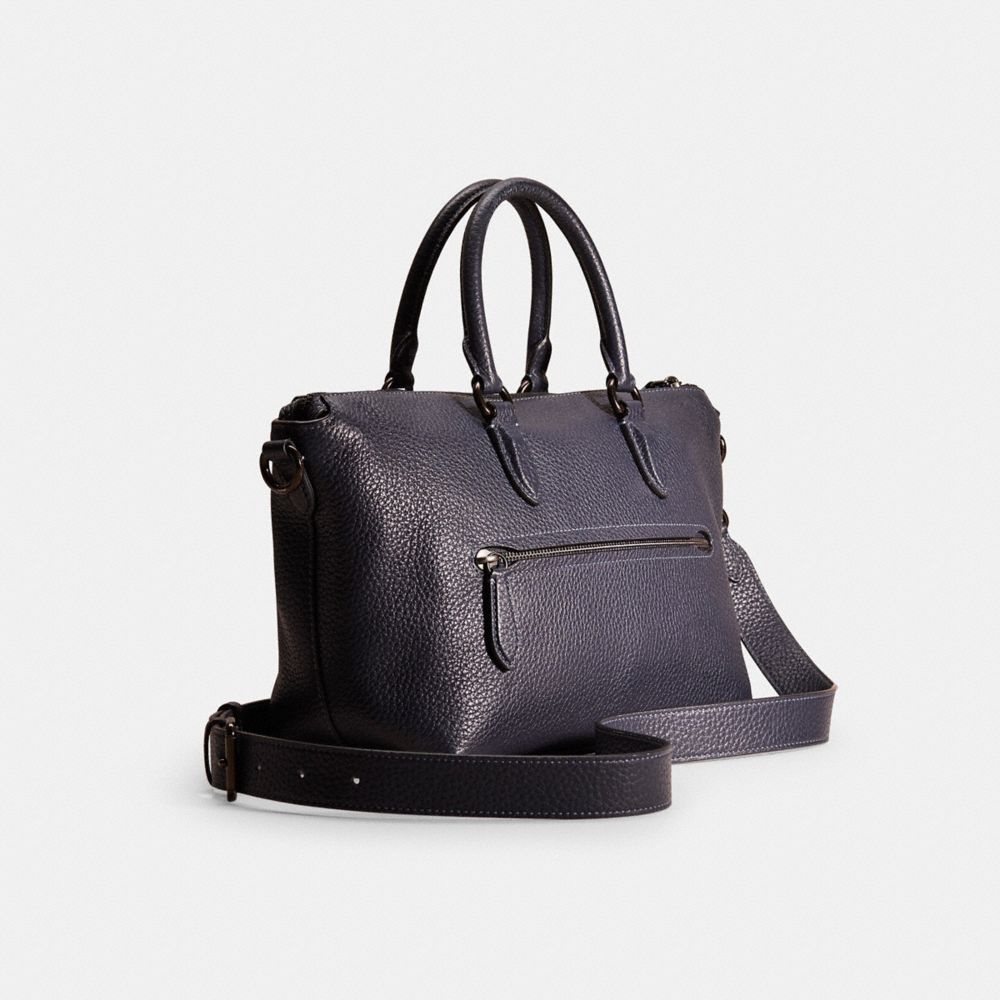 COACH®,Restored Cara Satchel,Leather,Satchel,Metal,Logo,Work,Navy,Angle View