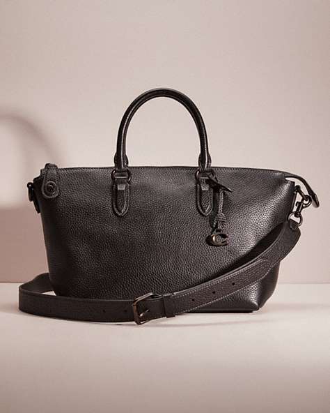 COACH®,RESTORED CARA SATCHEL,Pebble Leather,Pewter/Black,Front View