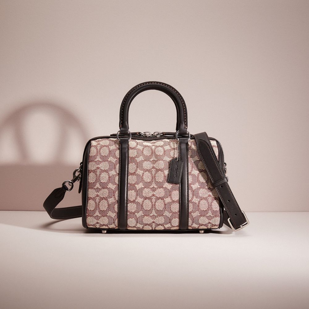 COACH®,RESTORED RUBY SATCHEL 25 IN SIGNATURE TEXTILE JACQUARD,Silver/Cocoa Black,Front View