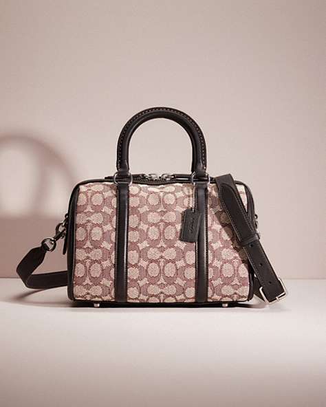 COACH®,RESTORED RUBY SATCHEL 25 IN SIGNATURE TEXTILE JACQUARD,Silver/Cocoa Black,Front View