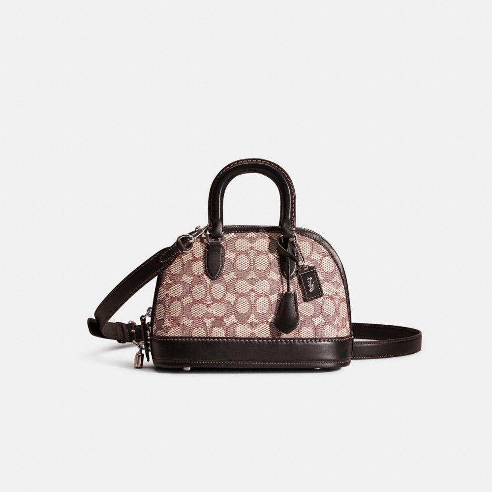 COACH®,RESTORED REVEL BAG 24 IN SIGNATURE TEXTILE JACQUARD,Medium,Silver/Cocoa Black,Front View