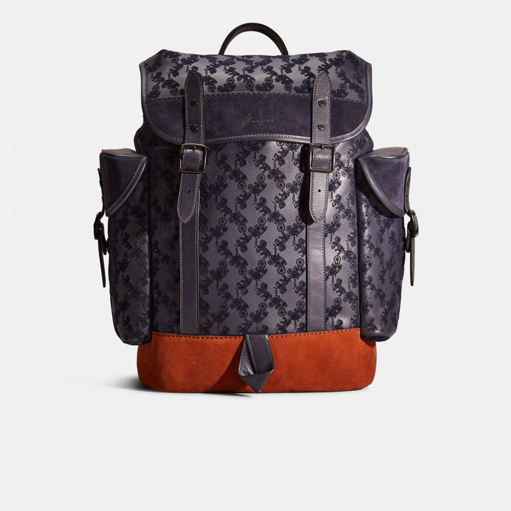 COACH®,Restored Hitch Backpack With Horse And Carriage,Mesh,Backpack,Mixed Media,Color Block,Casual,Gray,Front View