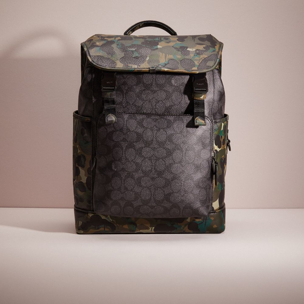 Coach, Bags, Coach League Flap Backpack In Signature Canvas With Camo  Print