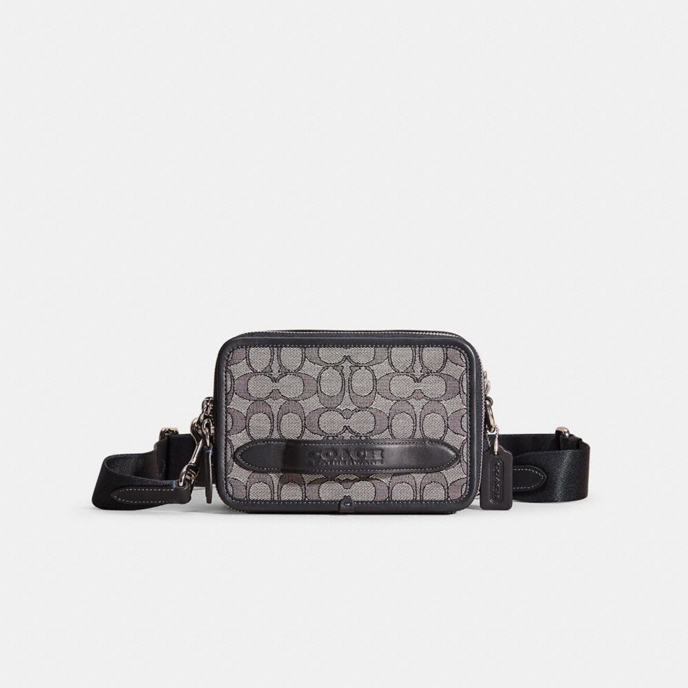 COACH®,Restored Charter Crossbody In Signature Jacquard,Cotton,Belt Bag,Plastic,Casual,Black,Front View
