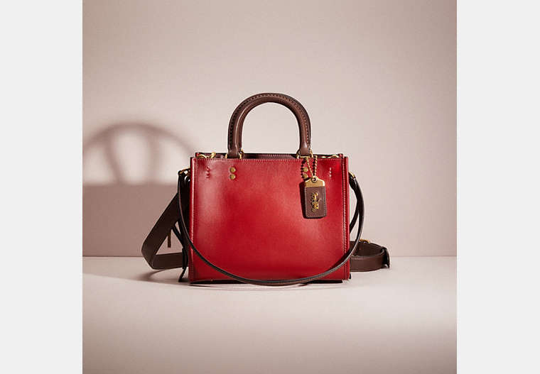 COACH®,RESTORED ROGUE 25 IN COLORBLOCK,Glovetanned Leather,Brass/Brick Red Multi,Front View