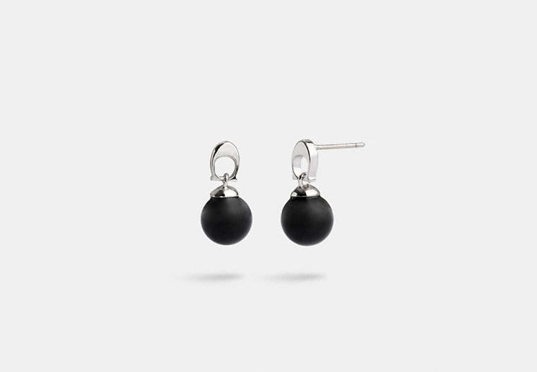 COACH®,SIGNATURE PEARL DROP EARRINGS,Plated Brass,Silver/Black,Front View
