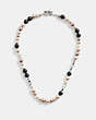 COACH®,SIGNATURE CHAIN PEARL NECKLACE,Plated Brass,Silver/Pink Multi,Inside View,Top View