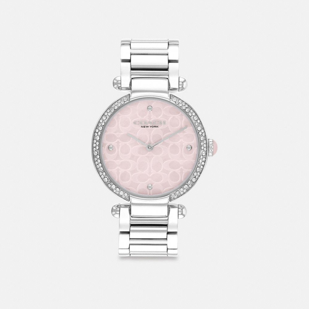 COACH®,CARY WATCH, 34MM,Stainless Steel/ Pink,Front View