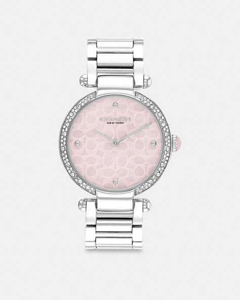 COACH®,CARY WATCH, 34MM,Stainless Steel/ Pink,Front View