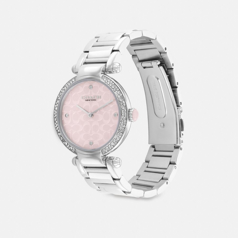COACH®,MONTRE CARY, 34 MM,Acier inoxydable/Rose,Angle View