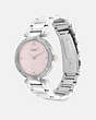 COACH®,CARY WATCH, 34MM,Stainless Steel/ Pink,Angle View