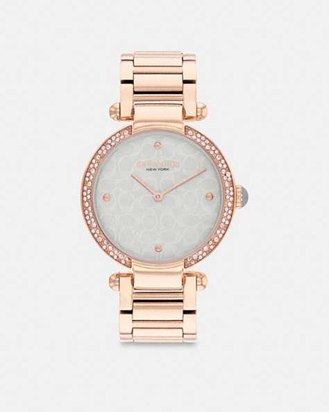 COACH®,CARY WATCH, 34MM,Rose Gold/Light Blue,Front View