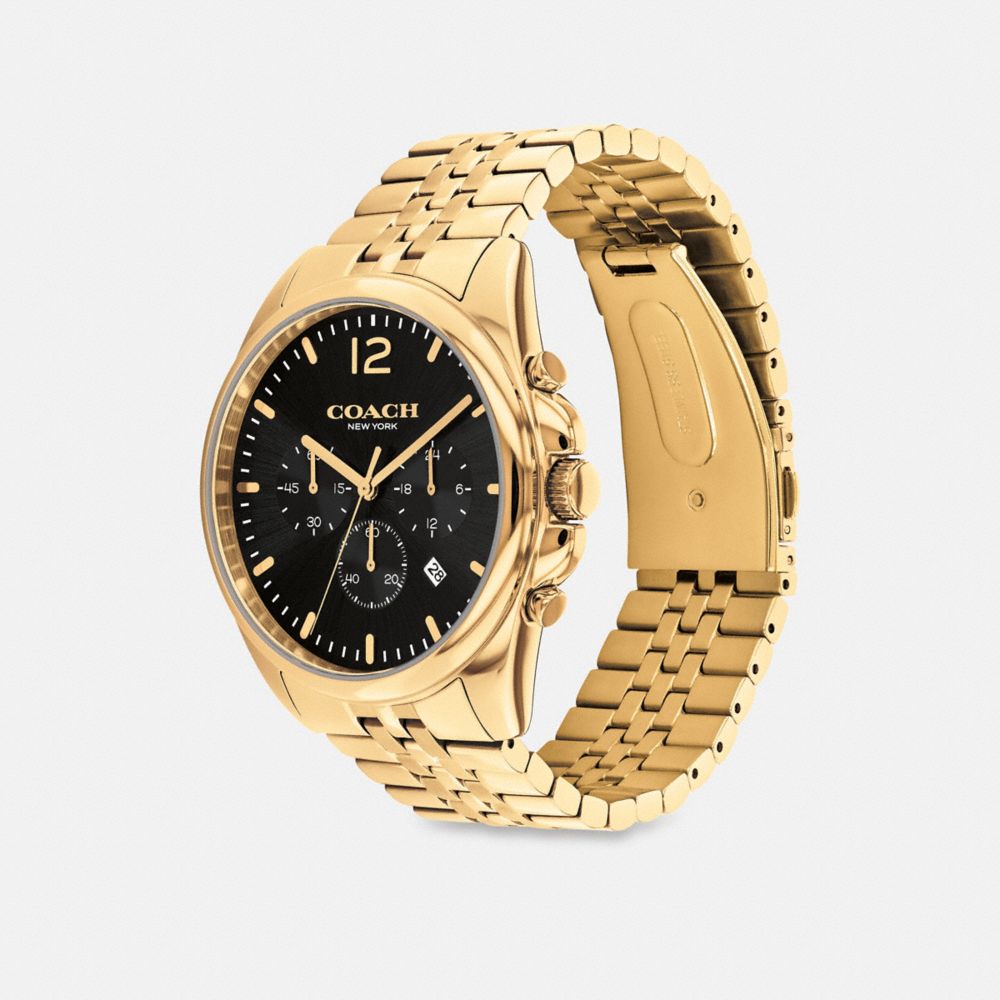 COACH®,GREYSON WATCH, 43MM,Gold,Angle View