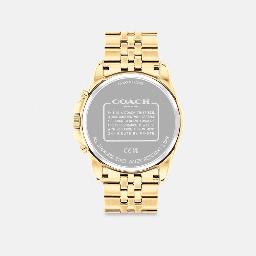 COACH®,GREYSON WATCH, 43MM,Gold,Back View