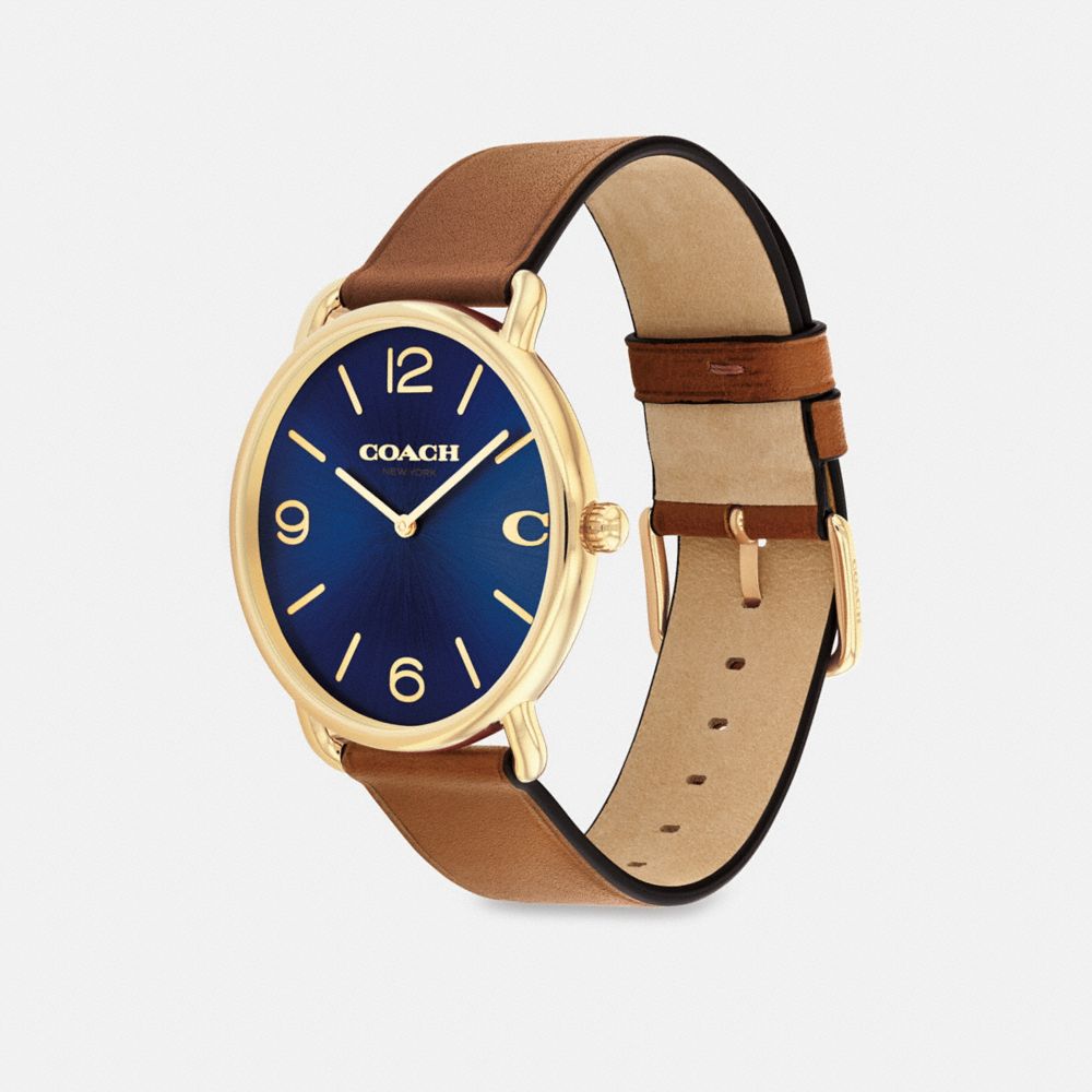COACH®,ELLIOT WATCH, 41MM,Saddle/Navy,Angle View