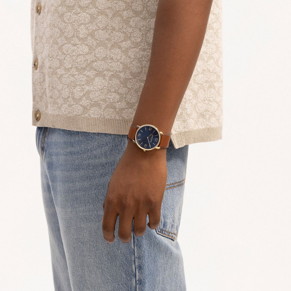 COACH®,Elliot Watch, 41 Mm,Analog,Crystal,Leather,Logo,Word Embellishment,Water Resistant,Casual,Brown,Detail View