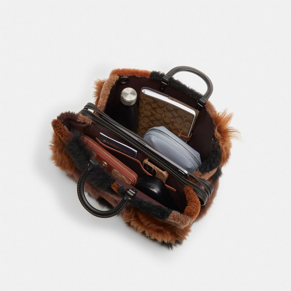 COACH®,Rogue Bag 39 With Patchwork,Shearling,Leather,Tote,Logo,Metal,Day Party,,Inside View, Top View