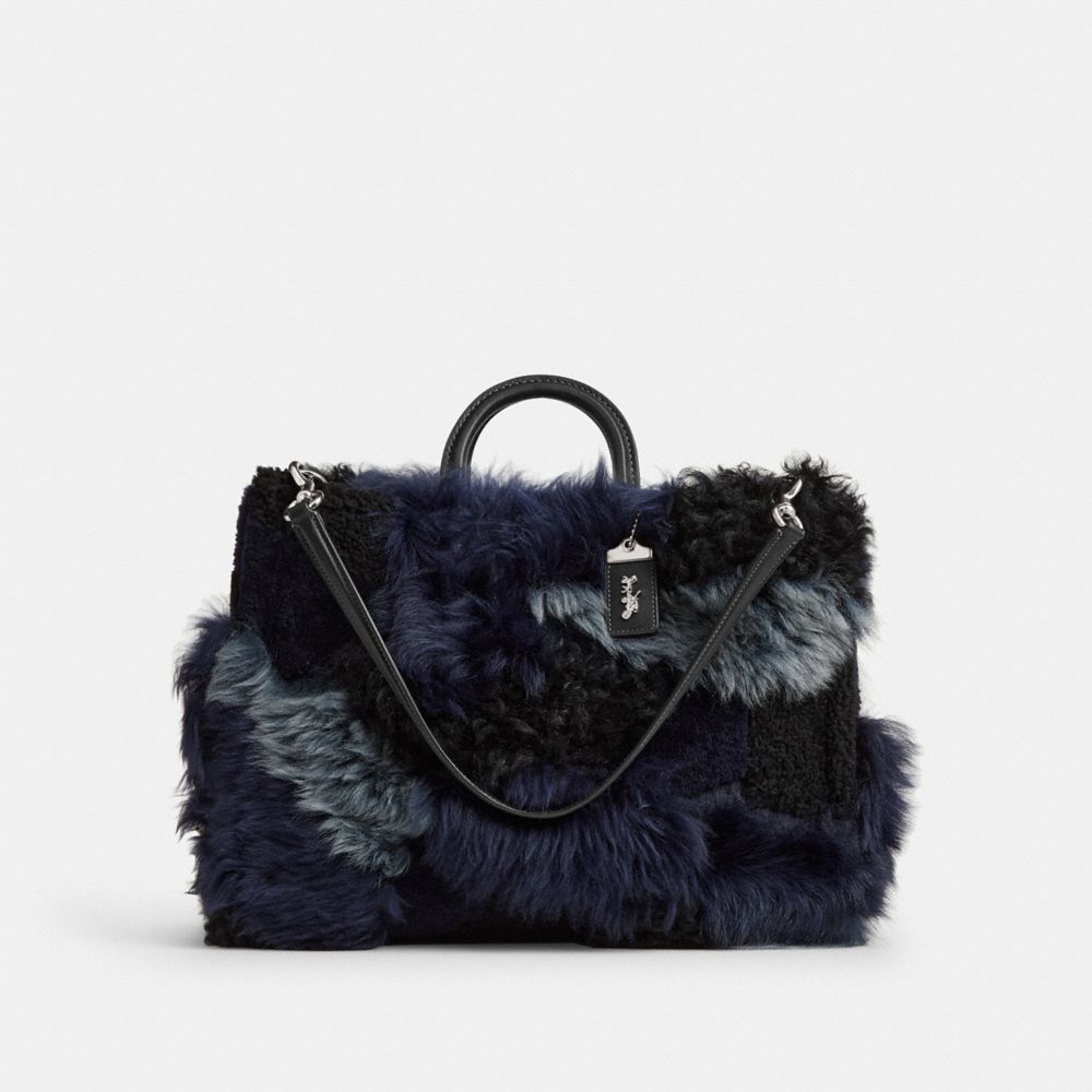 COACH®,SAC ROGUE 39 AVEC PATCHWORK,Peau de mouton,Argenté/Bleu Multi,Front View